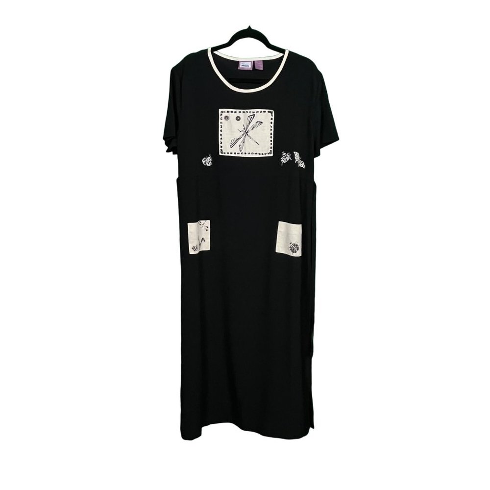 Premier International Women's Black Maxi Dress Dragonfly Sz Large New With Tags!